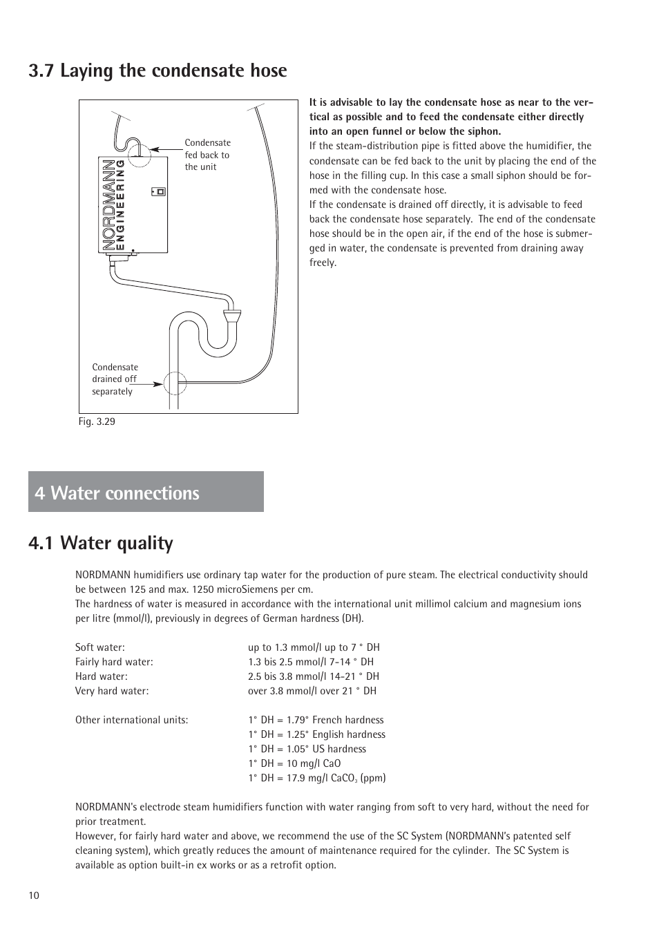 4 water connections 3.7 laying the condensate hose, 1 water quality | Nordmende 2401935EN0801 User Manual | Page 10 / 16