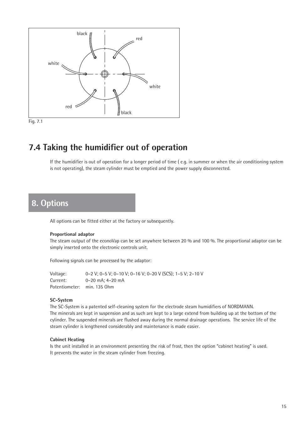 4 taking the humidifier out of operation, Options | Nordmende 2401935EN0801 User Manual | Page 15 / 16