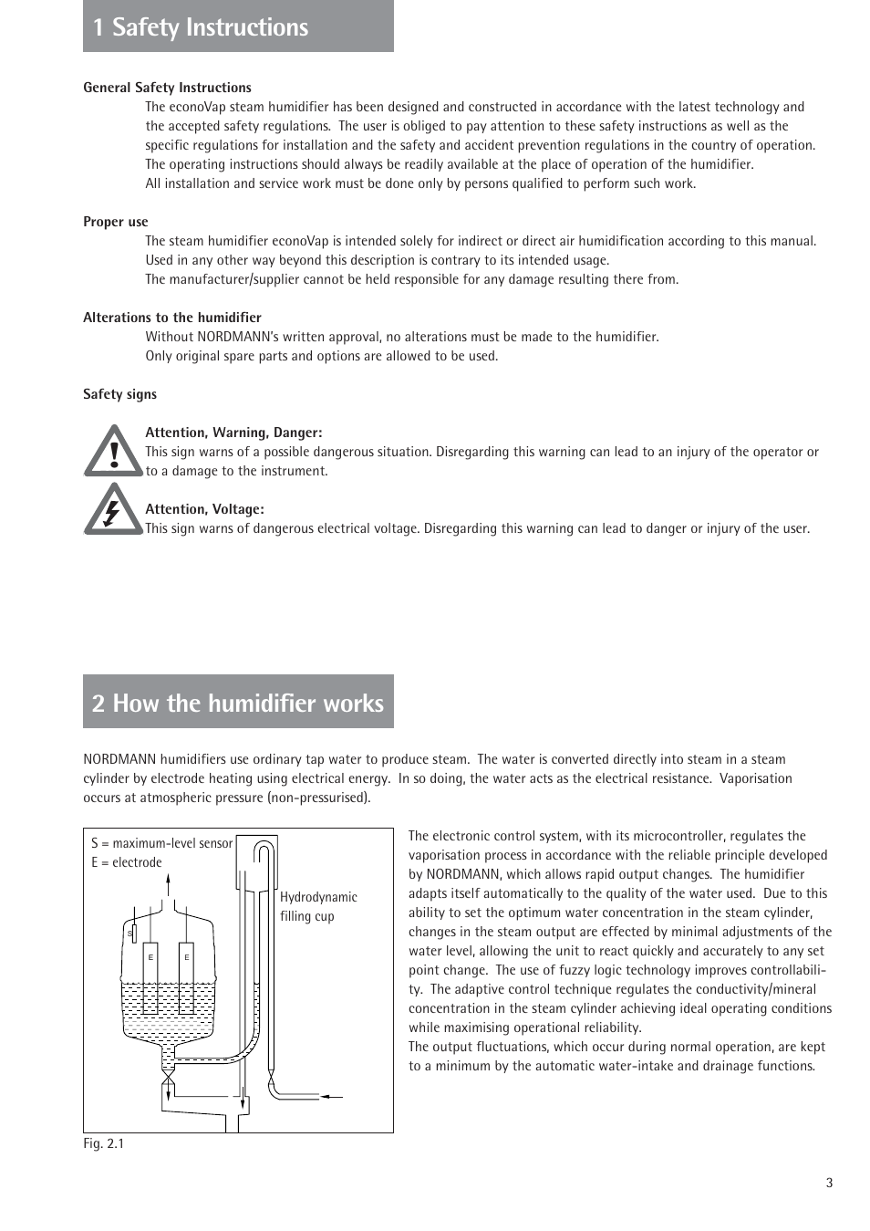 1 safety instructions 2 how the humidifier works | Nordmende 2401935EN0801 User Manual | Page 3 / 16