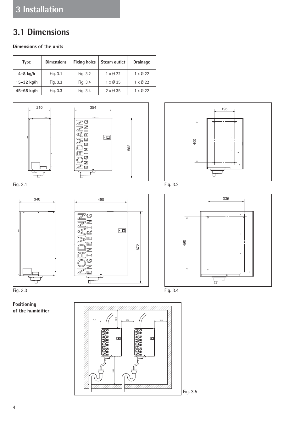 1 dimensions, 3 installation | Nordmende 2401935EN0801 User Manual | Page 4 / 16
