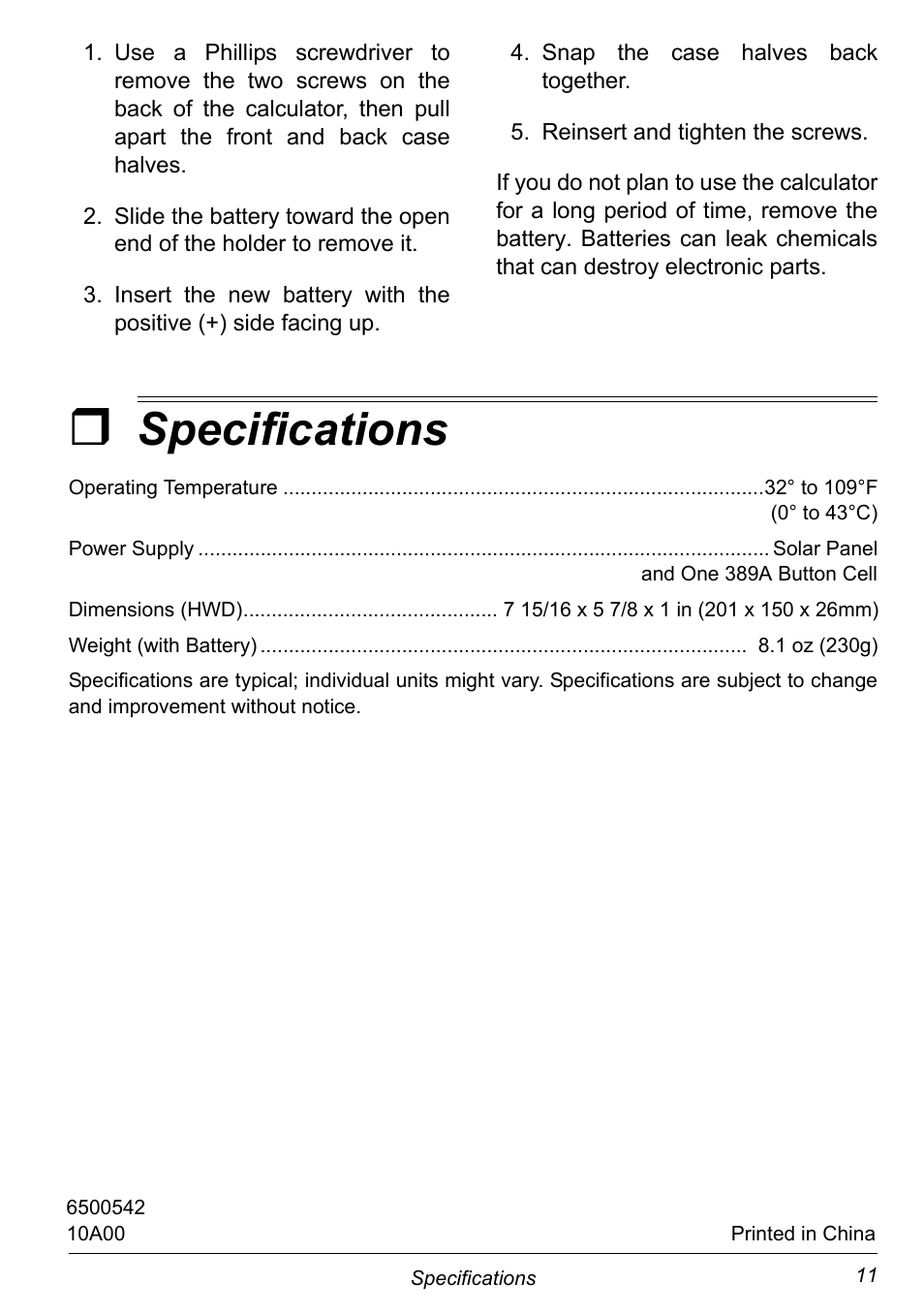 Snap the case halves back together, Reinsert and tighten the screws, Specifications | NexxTech 6500542 User Manual | Page 11 / 12