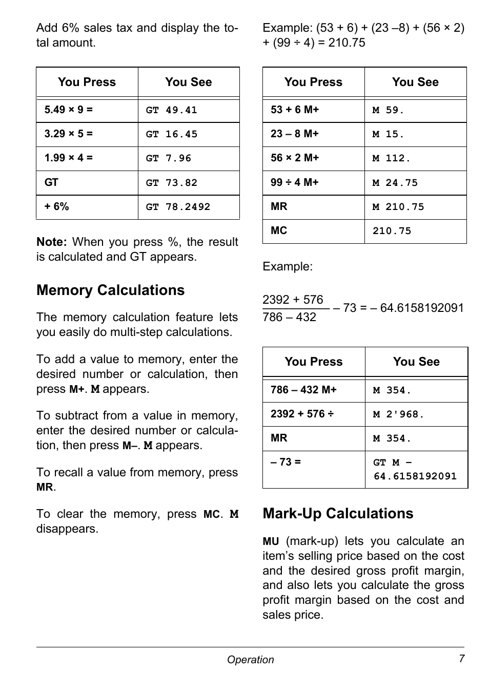 Memory calculations, Mark-up calculations, Our calculator | NexxTech 6500542 User Manual | Page 7 / 12