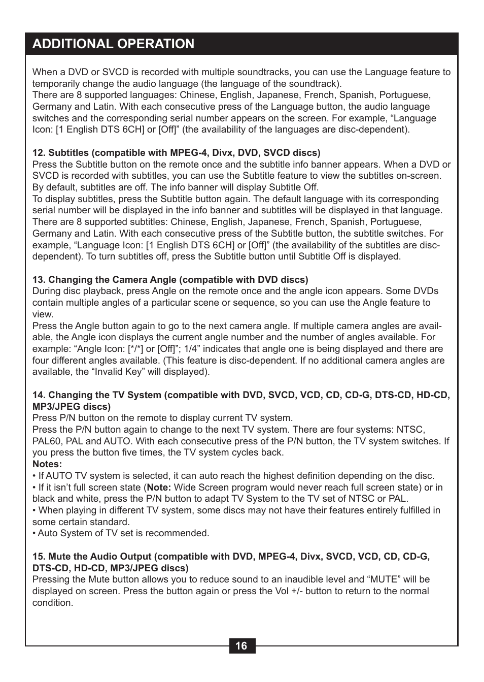 Additional operation | NexxTech super slim divx/mpeg4 dvd player 1617008E User Manual | Page 18 / 33