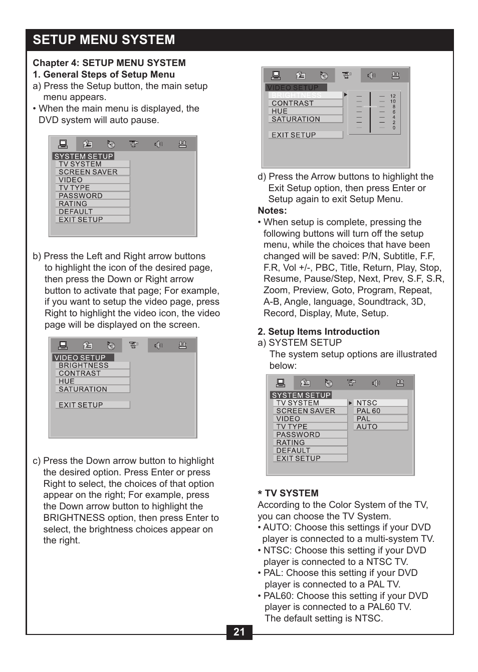 Setup menu system | NexxTech super slim divx/mpeg4 dvd player 1617008E User Manual | Page 23 / 33