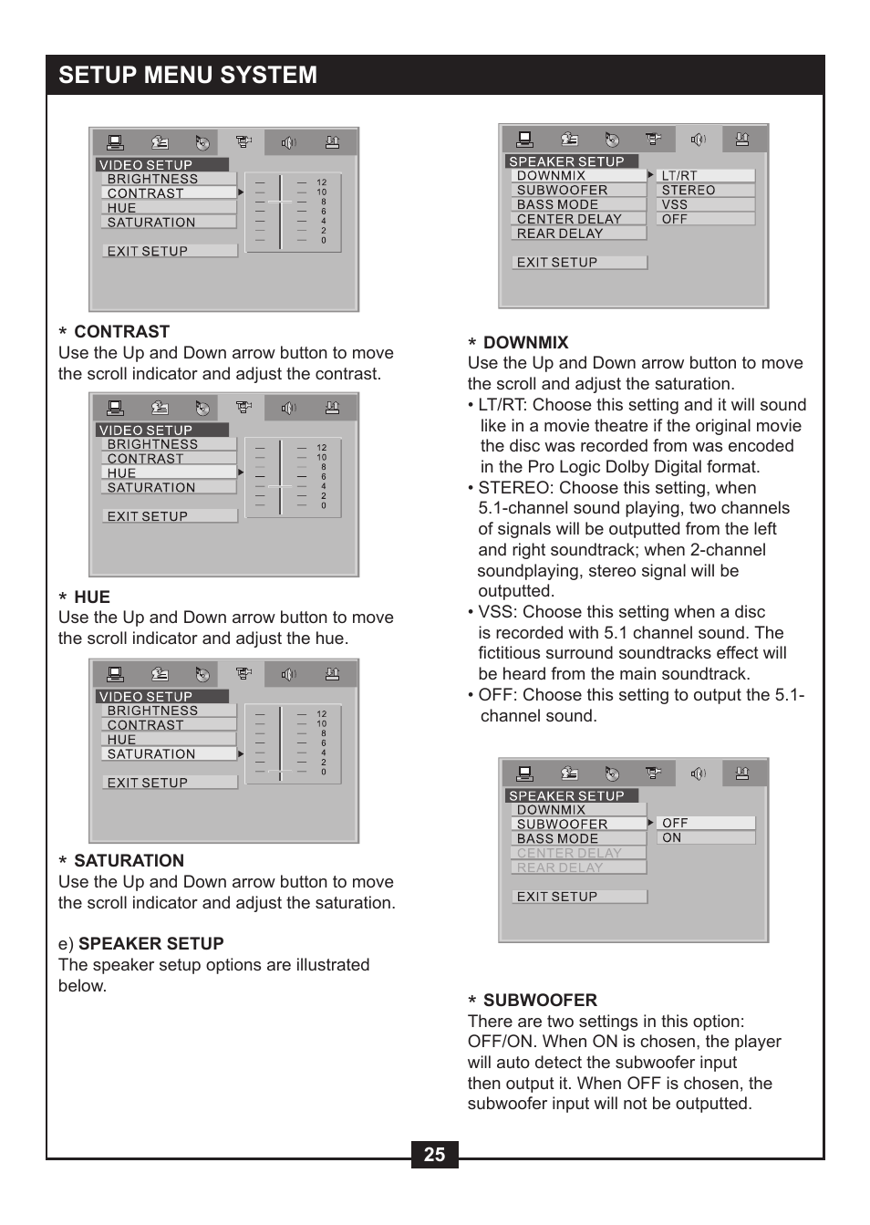 Setup menu system | NexxTech super slim divx/mpeg4 dvd player 1617008E User Manual | Page 27 / 33