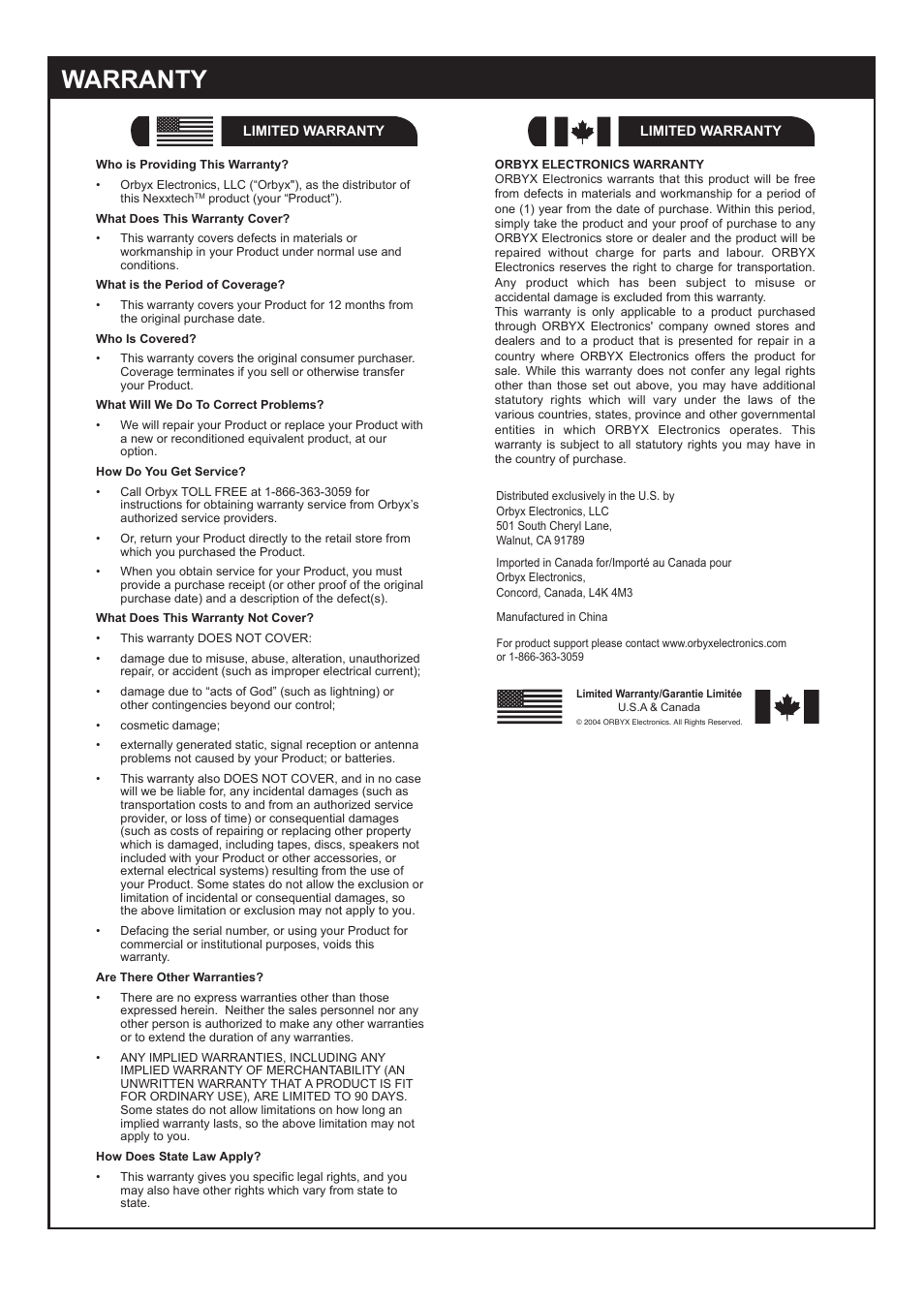 Warranty | NexxTech super slim divx/mpeg4 dvd player 1617008E User Manual | Page 33 / 33