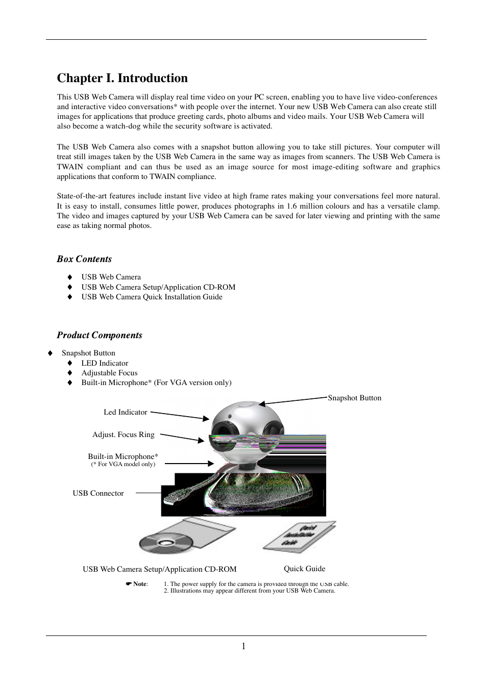 Chapter i. introduction | NexxTech USB Web Camera User Manual | Page 3 / 16