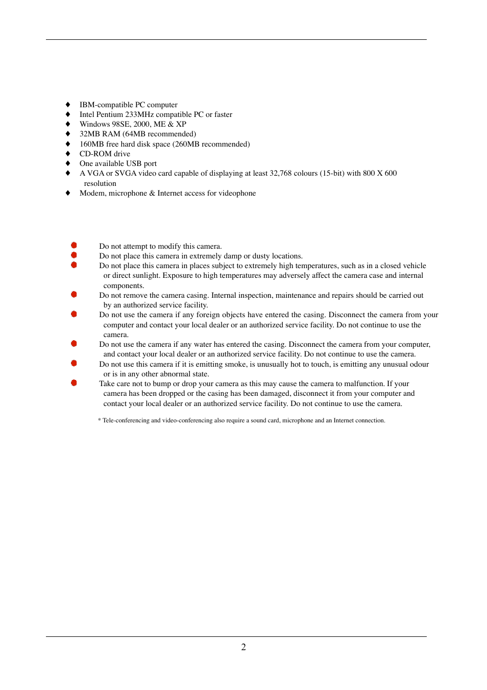 Warning, System requirements | NexxTech USB Web Camera User Manual | Page 4 / 16