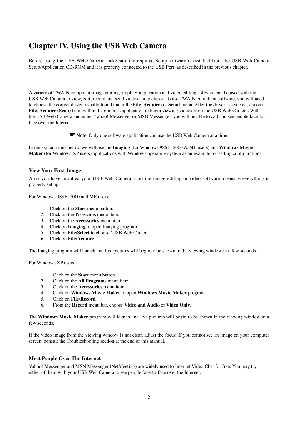 Chapter iv. using the usb web camera | NexxTech USB Web Camera User Manual | Page 7 / 16