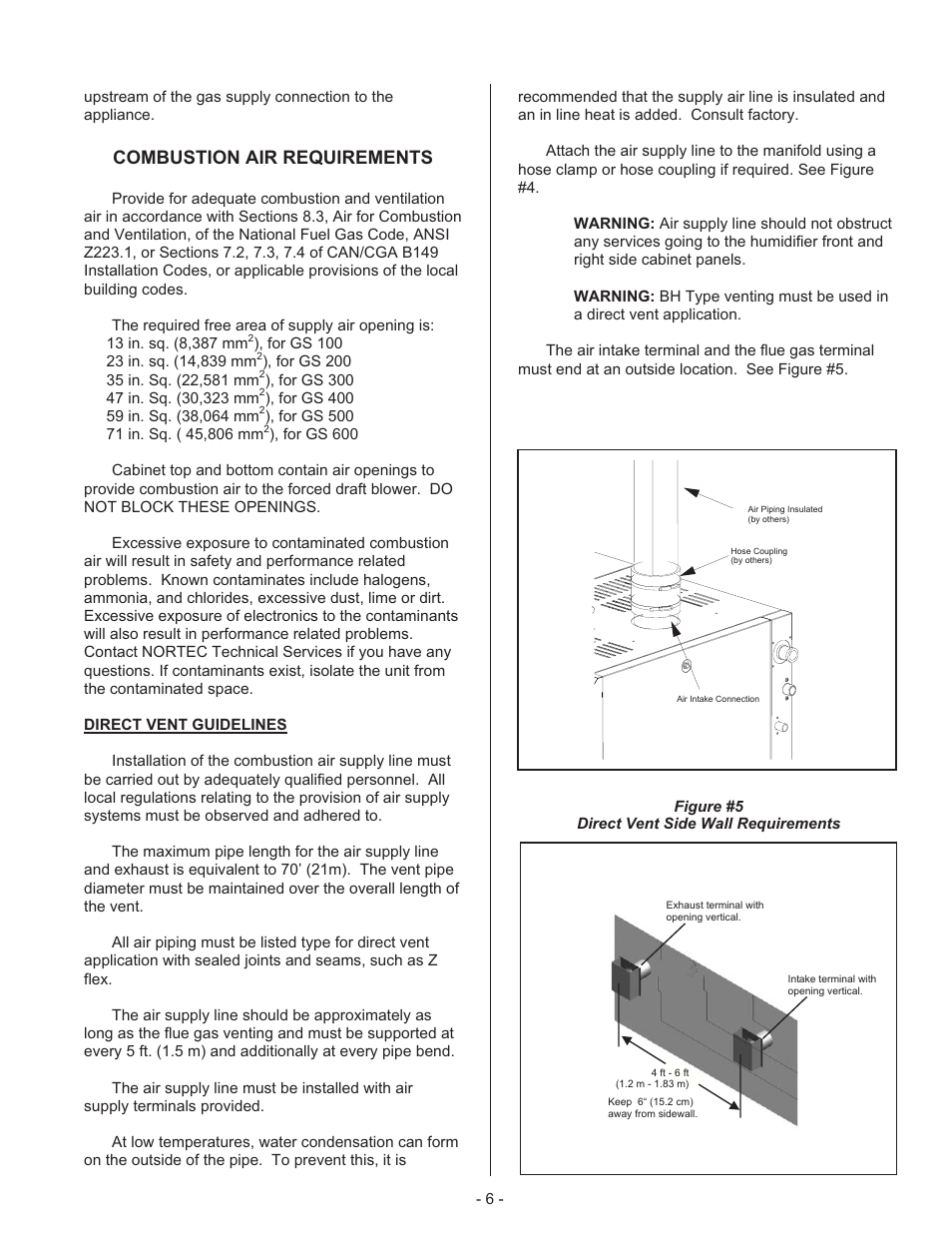 Combustion air requirements | Nortec Industries GS Series User Manual | Page 10 / 78