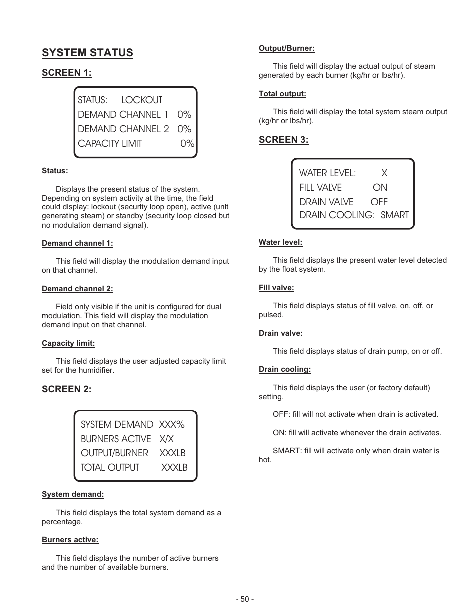 Model spec i fi ca tion 2, System status | Nortec Industries GS Series User Manual | Page 54 / 78