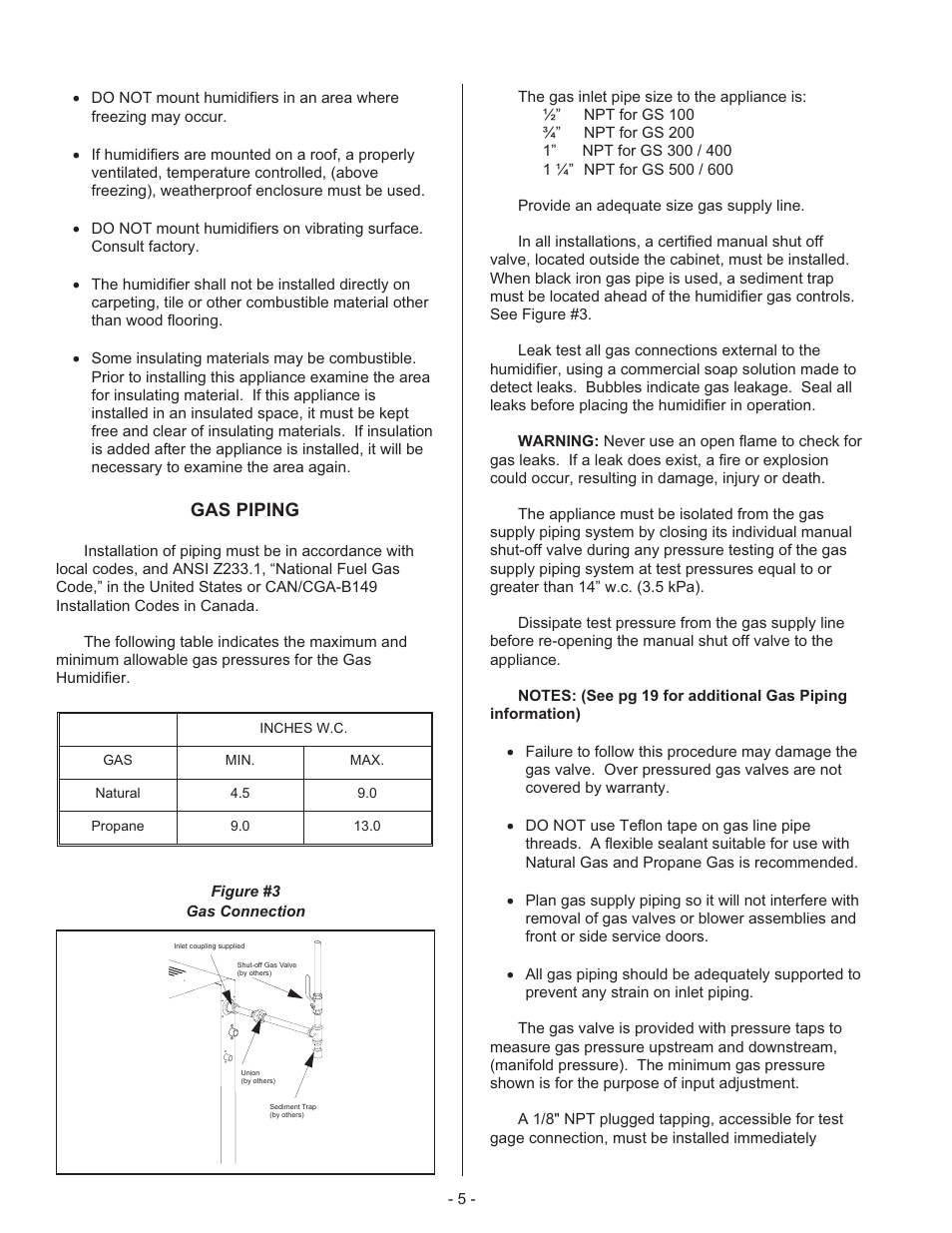 Combustion air requirements, Exhaust venting, Gas piping | Nortec Industries GS Series User Manual | Page 9 / 78