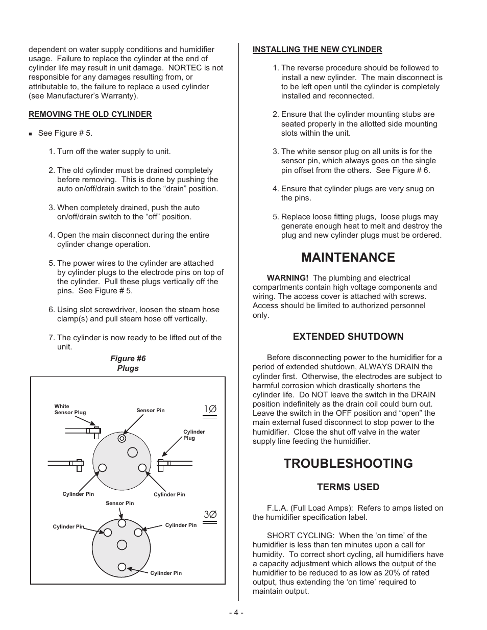 Installing the new cylinder, Maintenance, Extended shutdown | Troubleshooting, Terms used, 3ш 1ш | Nortec Industries None User Manual | Page 6 / 20