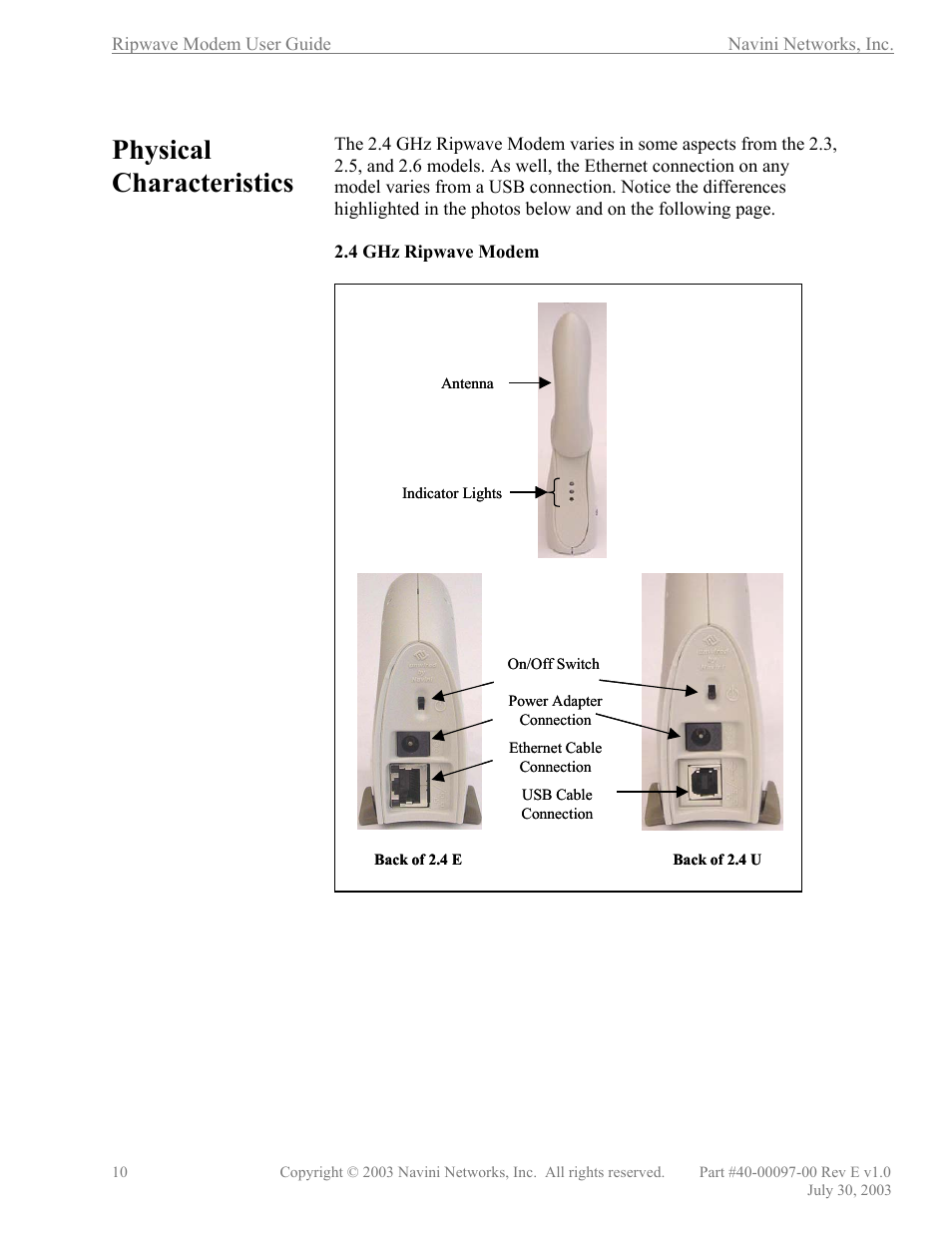 Physical characteristics | Navini Networks Ripwave 40-00097-00 User Manual | Page 10 / 41