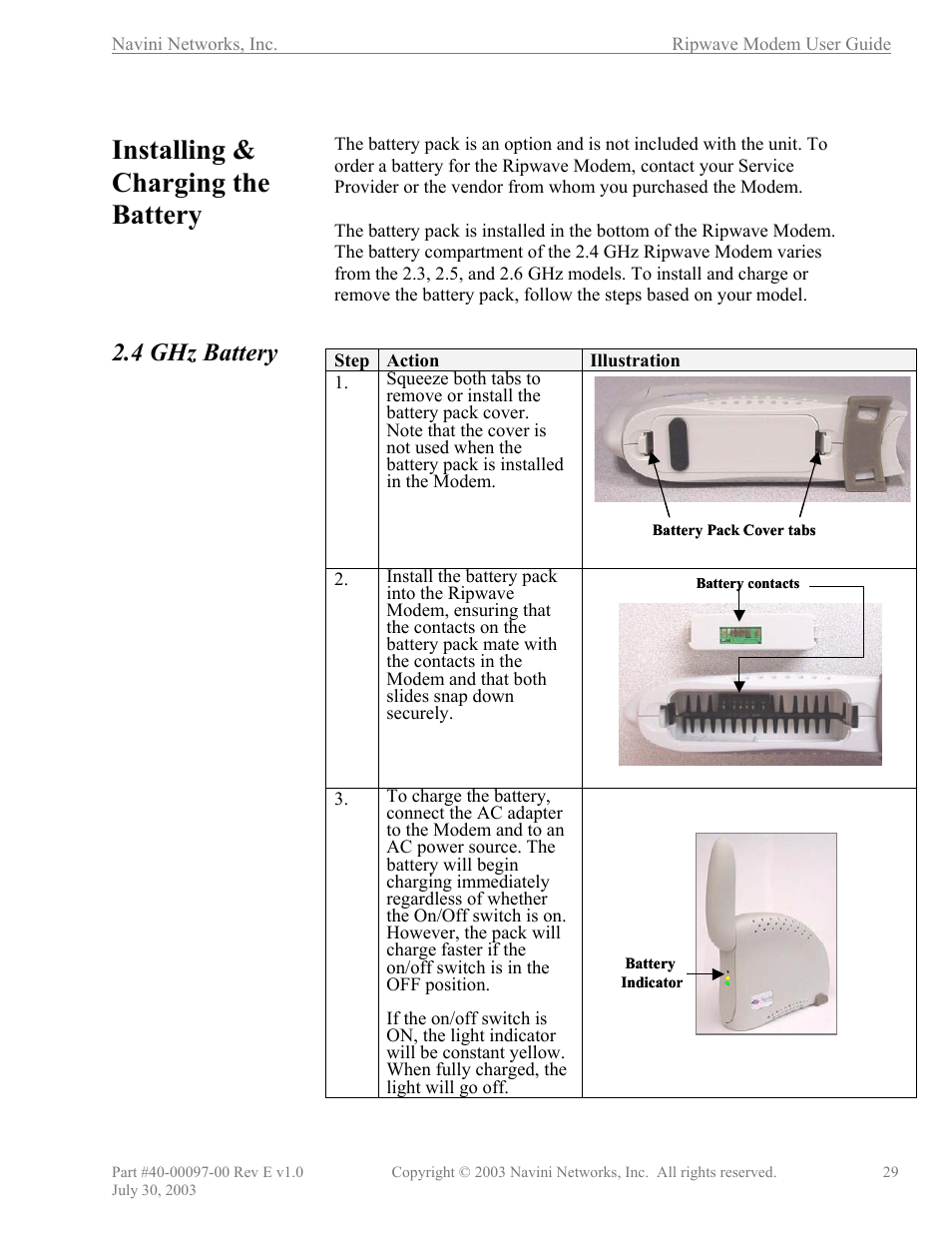 Installing & charging the battery, 4 ghz battery, Illustration | Navini Networks Ripwave 40-00097-00 User Manual | Page 29 / 41