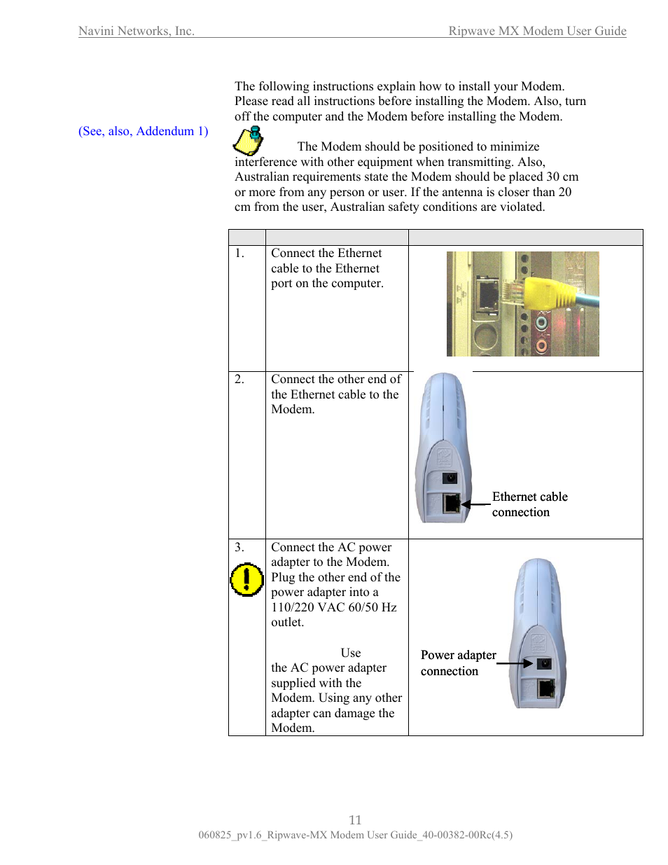 Installing the modem, Illustration | Navini Networks Ripwave MX User Manual | Page 11 / 42