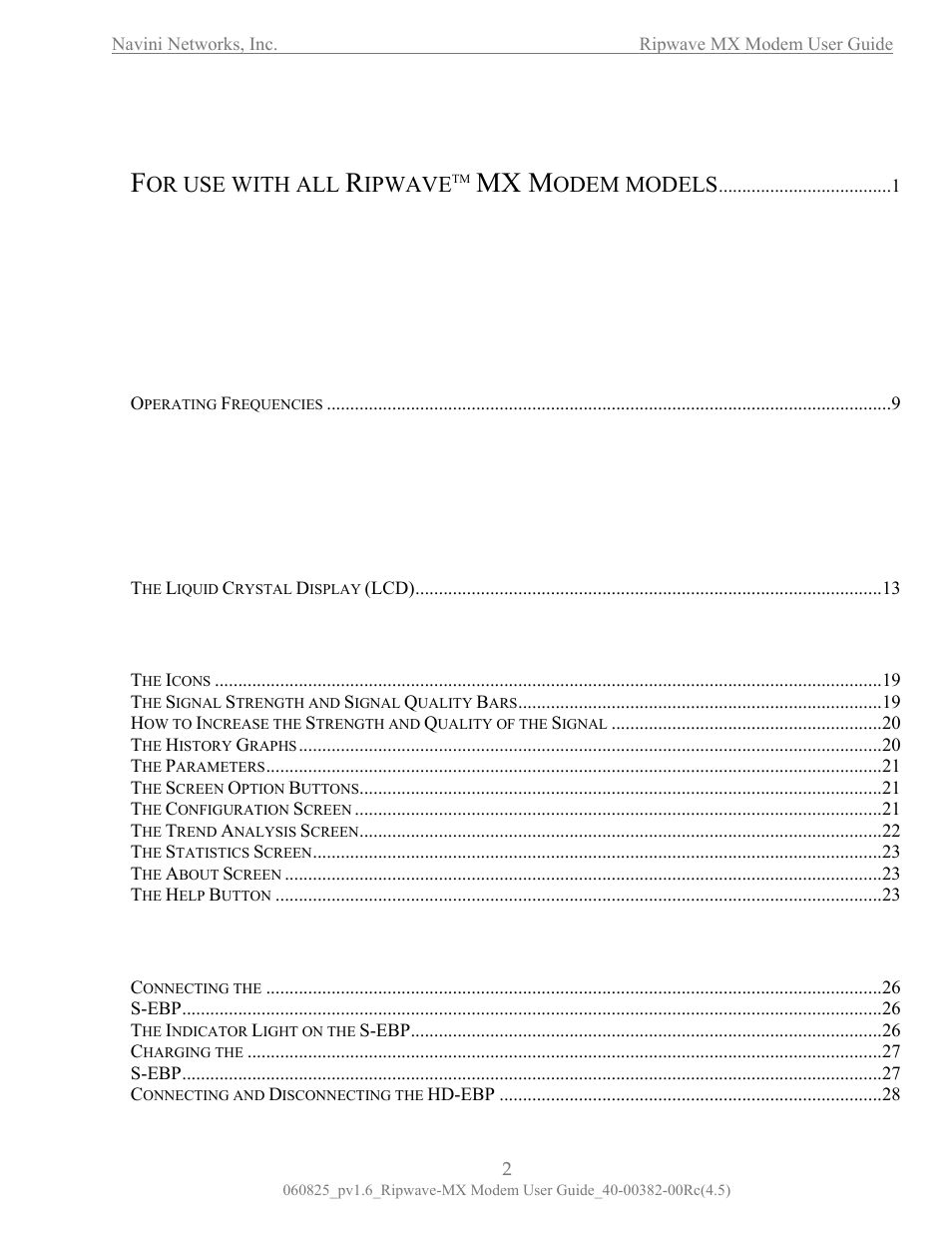 Table of contents f, Mx m, Or use with all | Ipwave, Odem models | Navini Networks Ripwave MX User Manual | Page 2 / 42