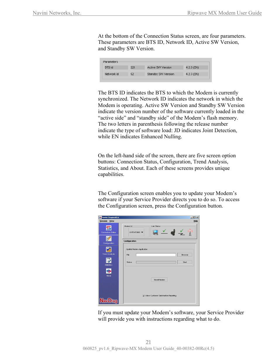 The parameters, The screen option buttons, The configuration screen | Arameters, Creen, Ption, Uttons, Onfiguration, The screen option nfiguration creen, Buttons | Navini Networks Ripwave MX User Manual | Page 21 / 42