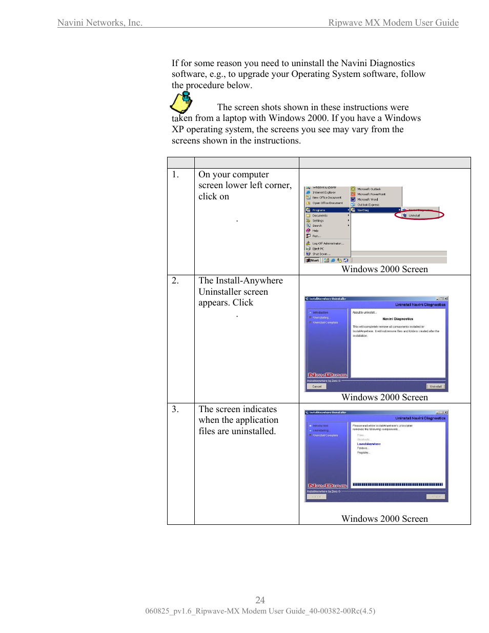 Uninstalling navini diagnostics (navdiag), Illustration, Uninstalling navini iagnostics navdiag) | Navini Networks Ripwave MX User Manual | Page 24 / 42