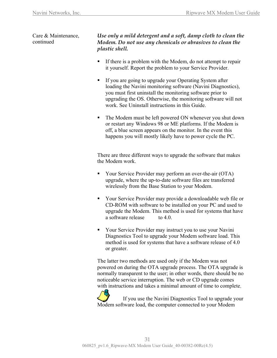 Upgrading the modem, Pgrading the odem | Navini Networks Ripwave MX User Manual | Page 31 / 42