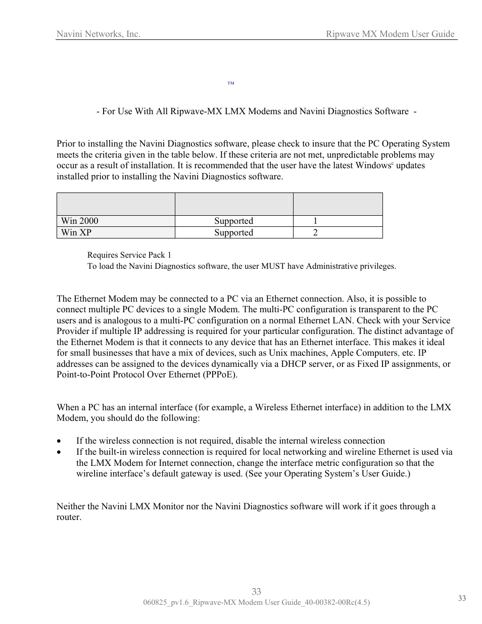 Addendum 1: ripwave™-mx modem - pc troubleshooting, Addendum 1: ripwave, Mx modem - pc troubleshooting | See, also, addendum 1), Operating system, Addendum 1, Addendum 1: oting, Ripwave, Mx modem - pc troublesho | Navini Networks Ripwave MX User Manual | Page 33 / 42