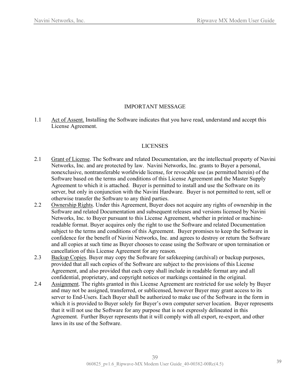 Addendum 2: end user software license agreement, Article 1, Article 2 | Navini Networks Ripwave MX User Manual | Page 39 / 42