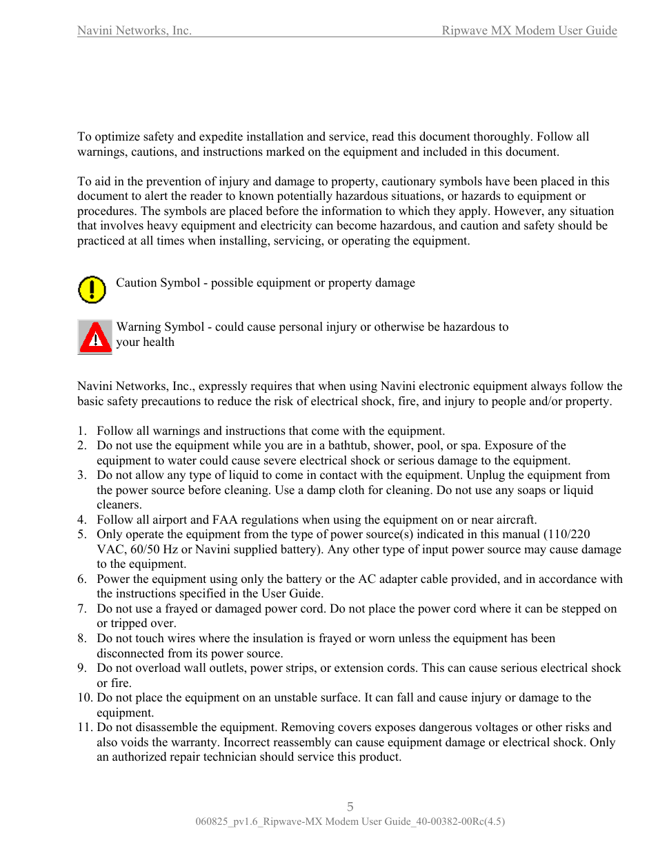 Safety | Navini Networks Ripwave MX User Manual | Page 5 / 42