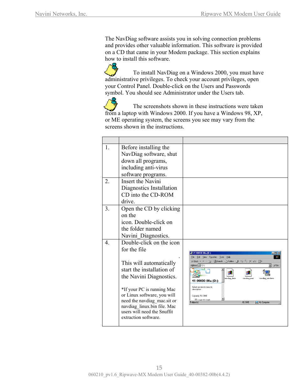 Installing navi diagnosti ni cs navdiag) | Navini Networks Ripwave User Manual | Page 15 / 41