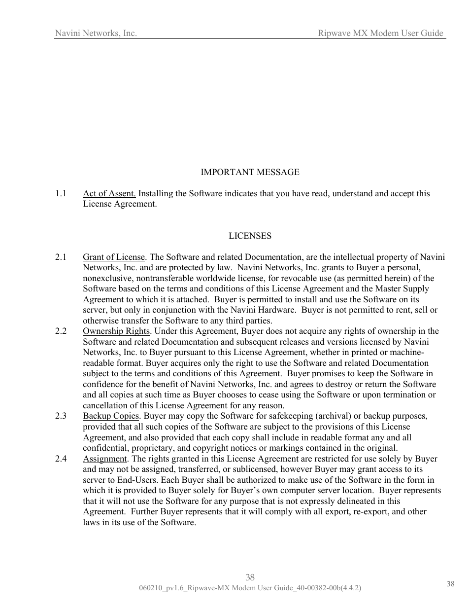 Addendum 2: end user software license agreement | Navini Networks Ripwave User Manual | Page 38 / 41
