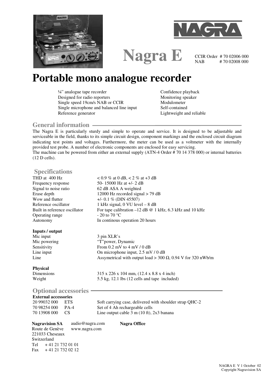 Nagra E User Manual | 1 page