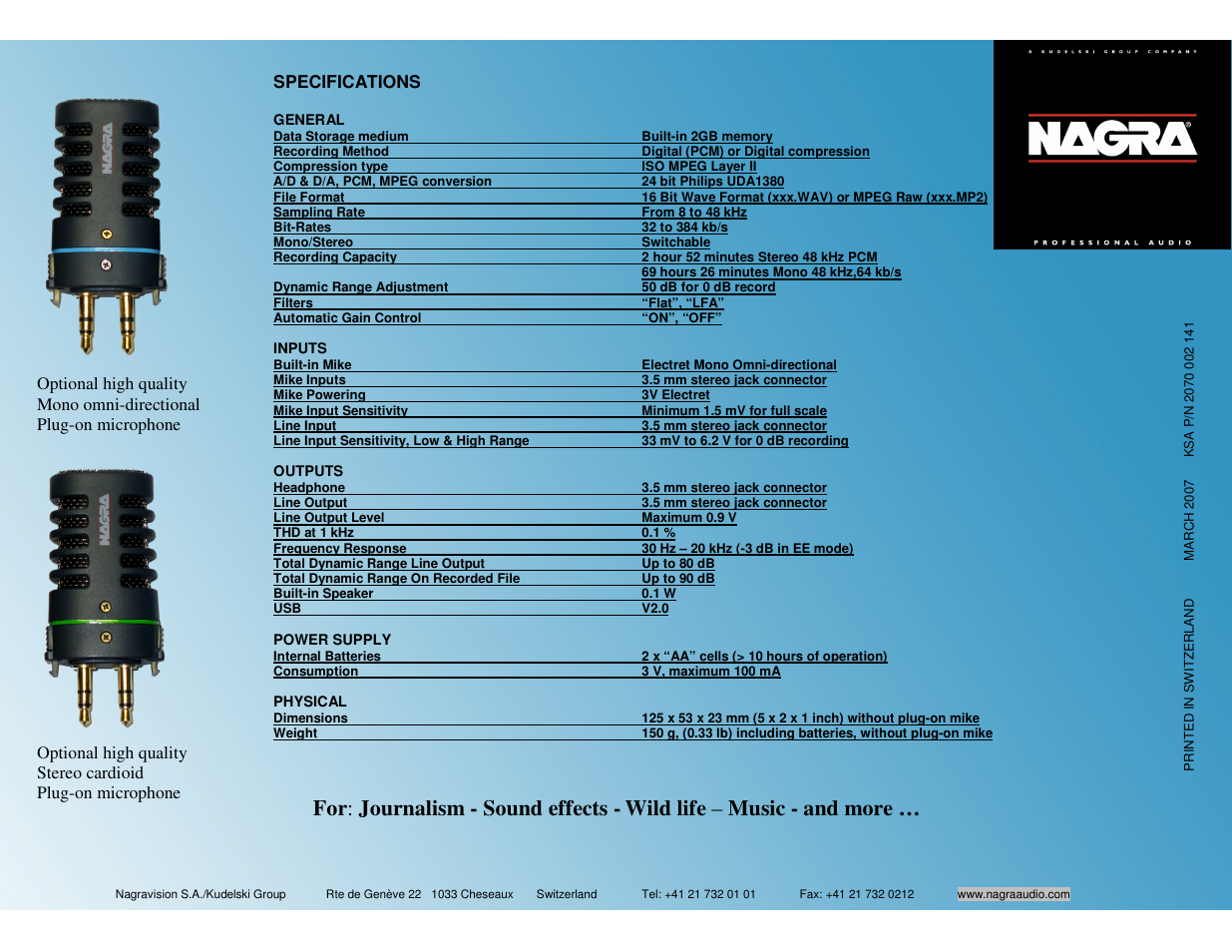 For : journalism - sound effects, Wild life – music - and more | Nagra Ares-MII ARES-M II User Manual | Page 2 / 2