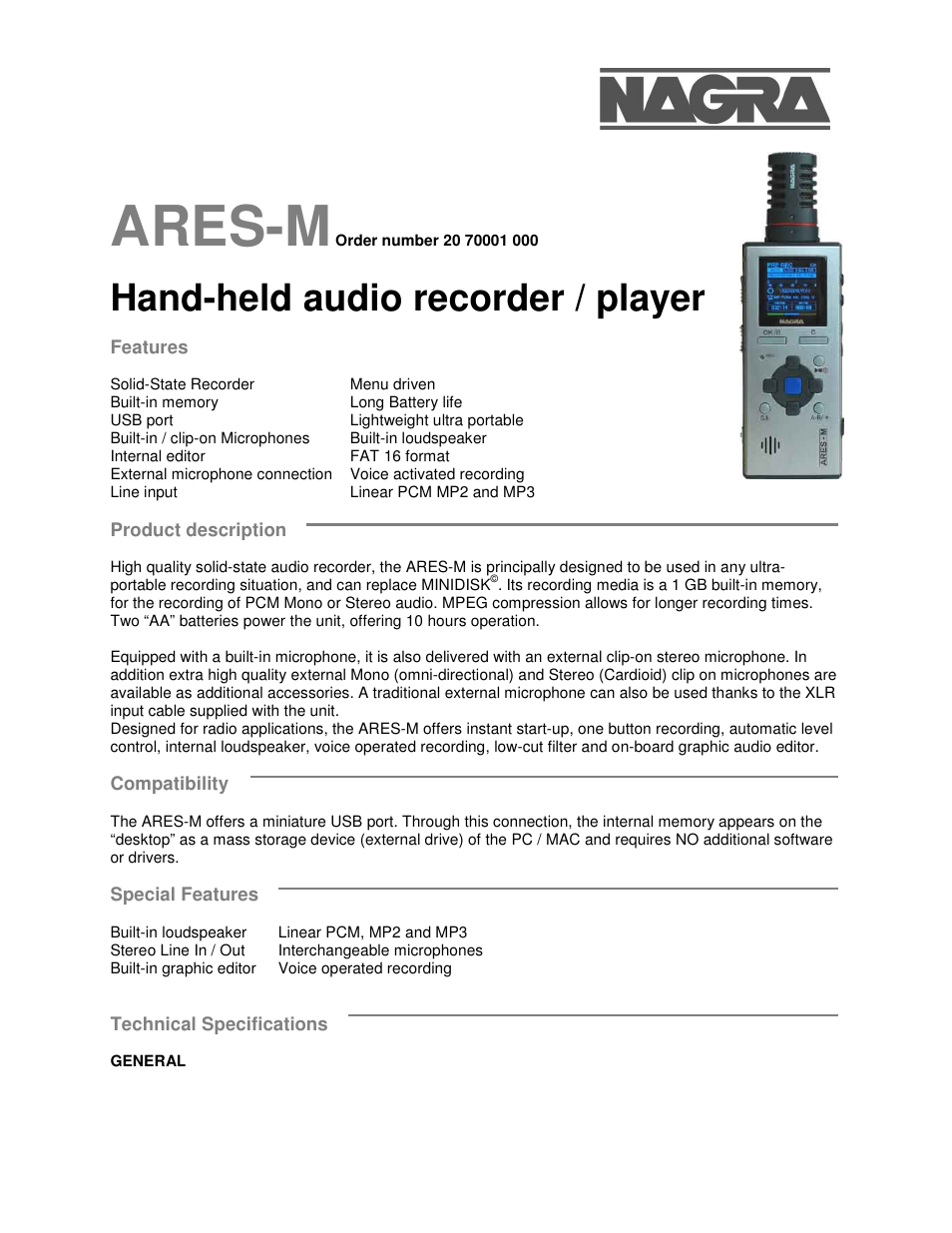 Nagra Ares-M User Manual | 2 pages