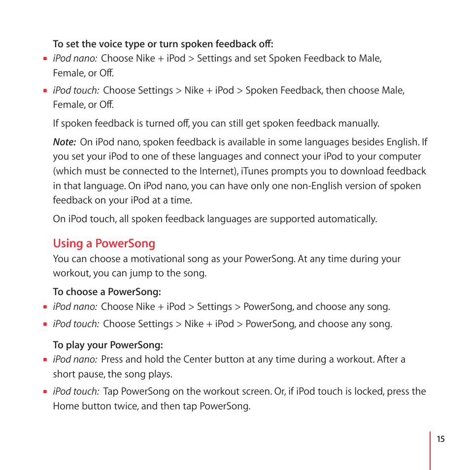 Using a powersong | Nike + IPOD User Manual | Page 15 / 28