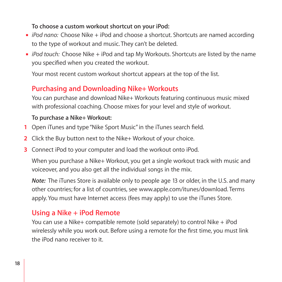 Purchasing and downloading nike+ workouts, Using a nike + ipod remote | Nike + IPOD User Manual | Page 18 / 28
