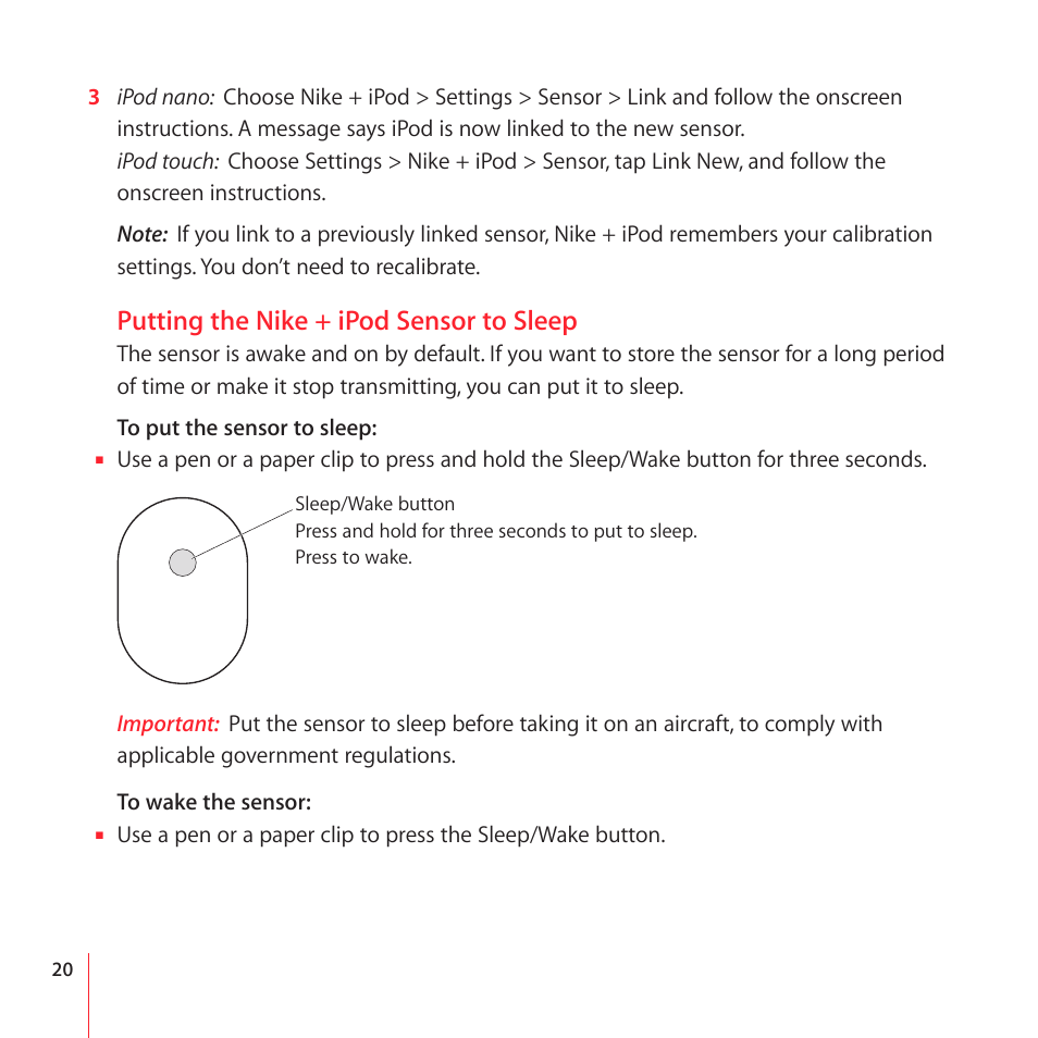Putting the nike + ipod sensor to sleep | Nike + IPOD User Manual | Page 20 / 28