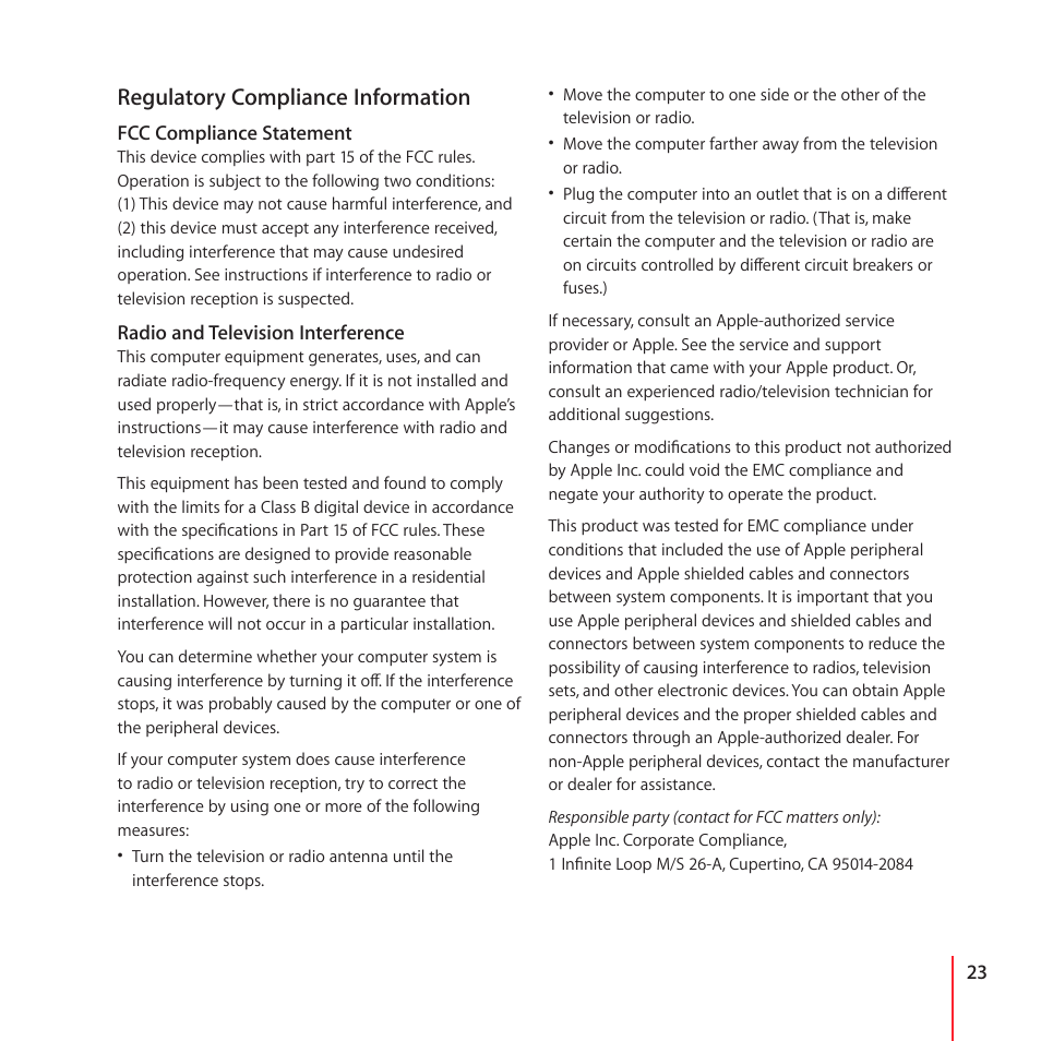Regulatory compliance information | Nike + IPOD User Manual | Page 23 / 28