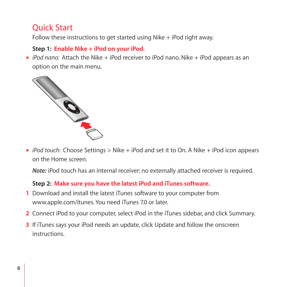 Quick start | Nike + IPOD User Manual | Page 6 / 28