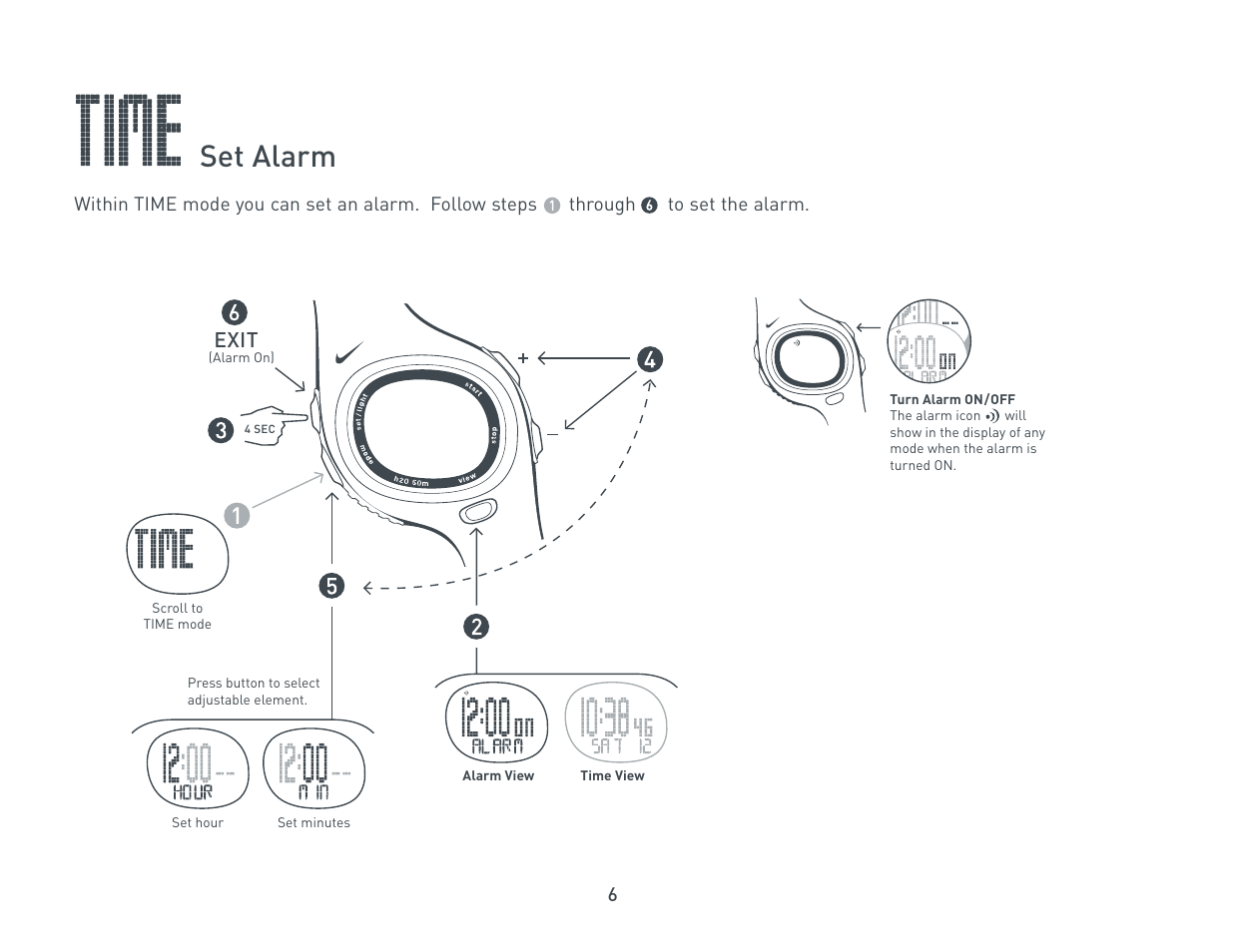 Set alarm, Exit | Nike C6 User Manual | Page 6 / 14
