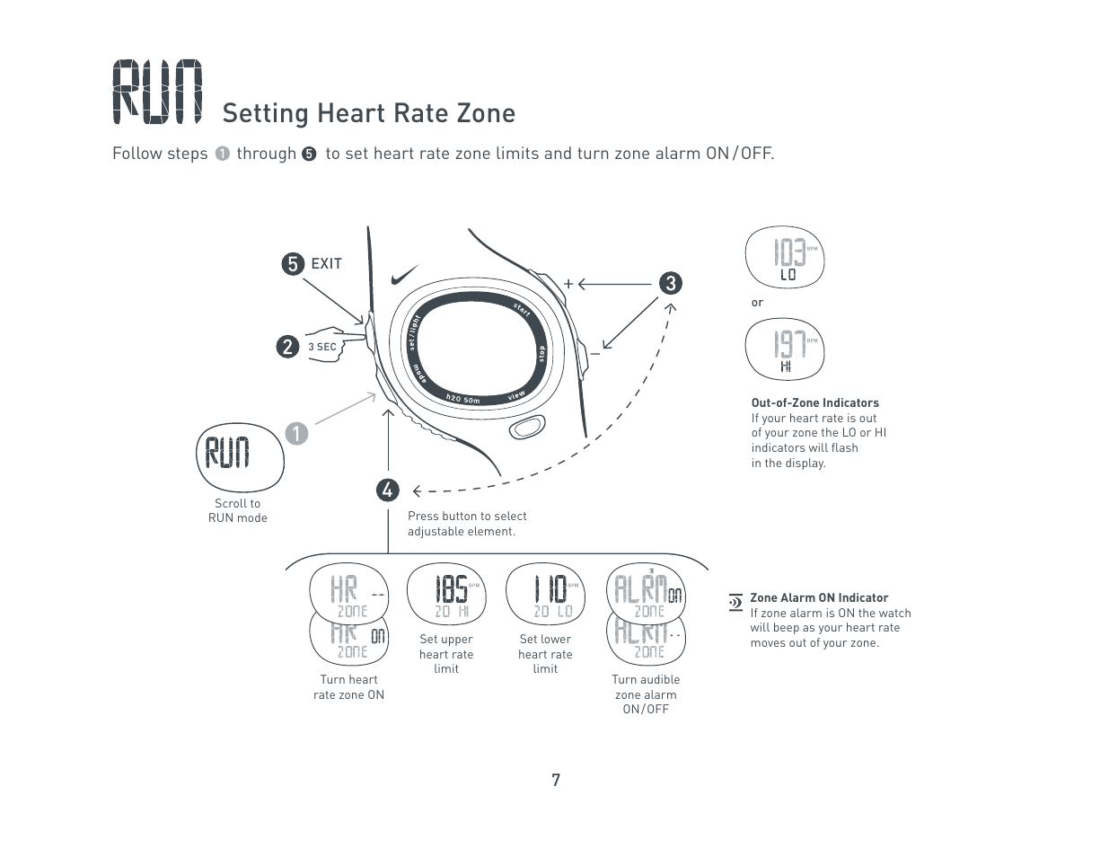 Setting heart rate zone | Nike Triax C5 User Manual | Page 7 / 12