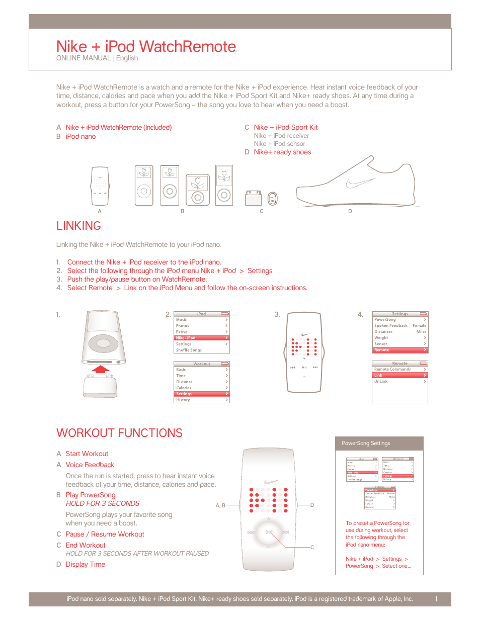 Nike + iPod Watchremote User Manual | 2 pages
