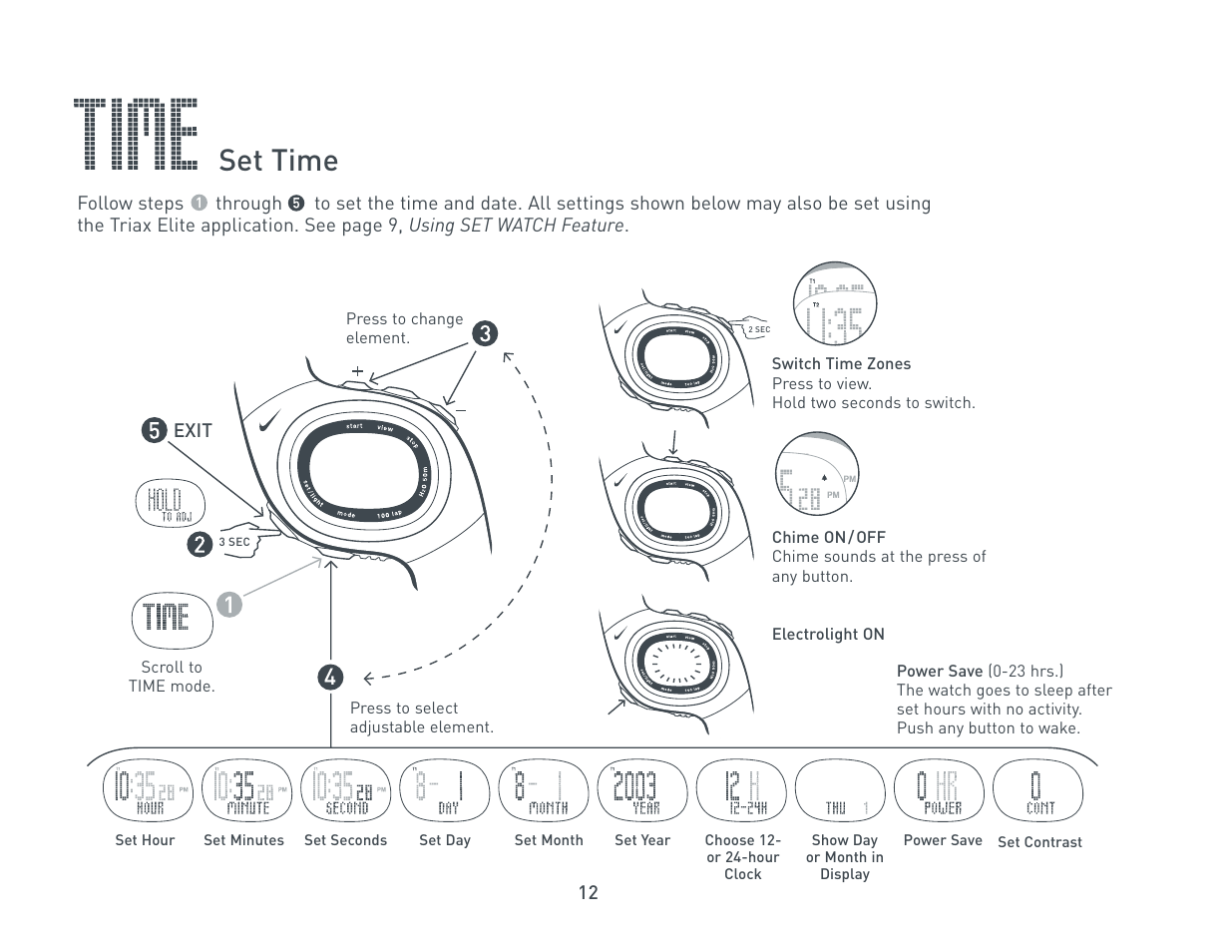 Set time | Nike Triax Elite HRM/SDM User Manual | Page 12 / 27