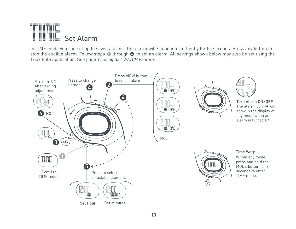 Set alarm | Nike Triax Elite HRM/SDM User Manual | Page 13 / 27
