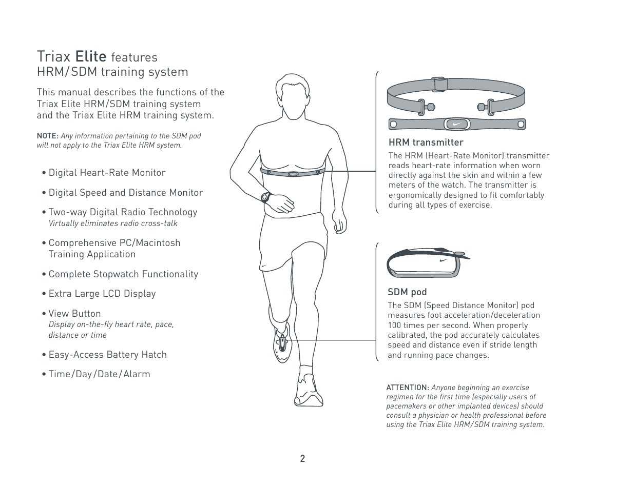 Triax elite, Features hrm/ sdm training system | Nike Triax Elite HRM/SDM User Manual | Page 2 / 27