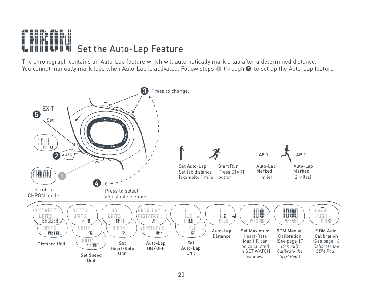 Set the auto-lap feature | Nike Triax Elite HRM/SDM User Manual | Page 20 / 27