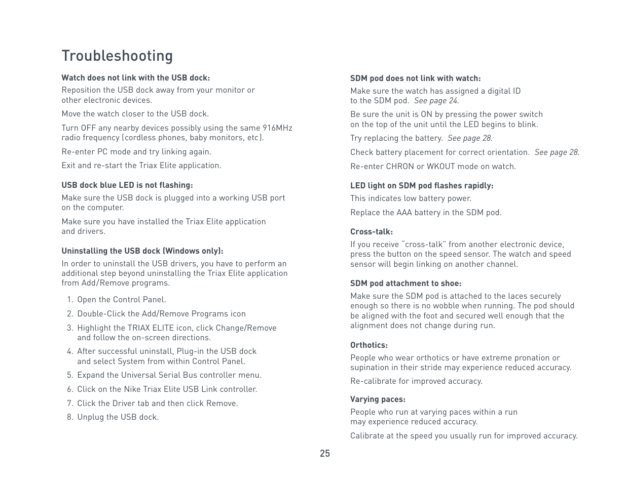 Troubleshooting | Nike Triax Elite HRM/SDM User Manual | Page 25 / 27