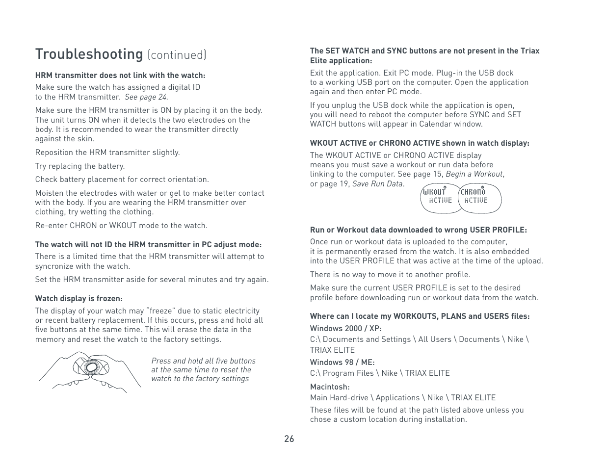 Troubleshooting, Continued) | Nike Triax Elite HRM/SDM User Manual | Page 26 / 27