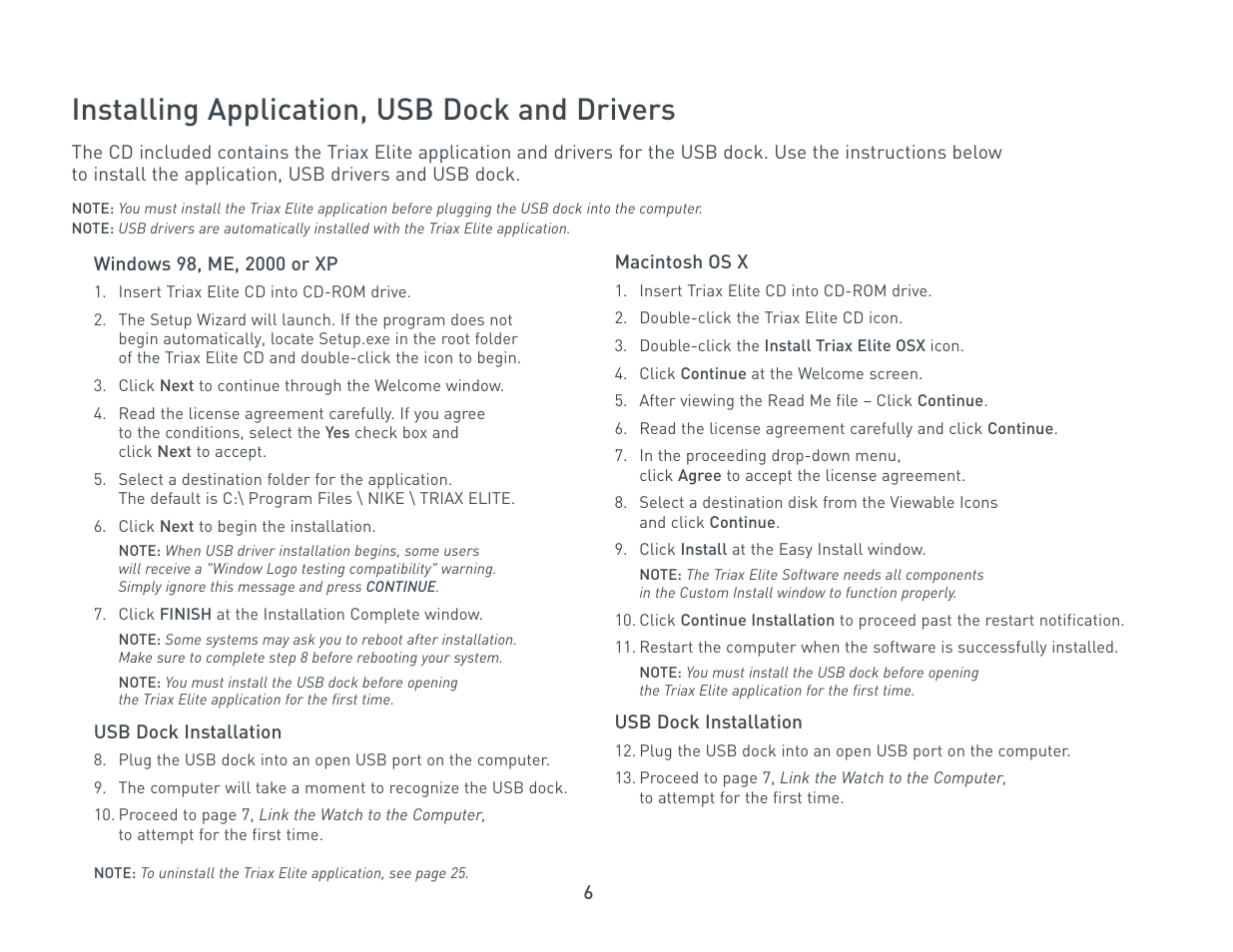Installing application, usb dock and drivers | Nike Triax Elite HRM/SDM User Manual | Page 6 / 27