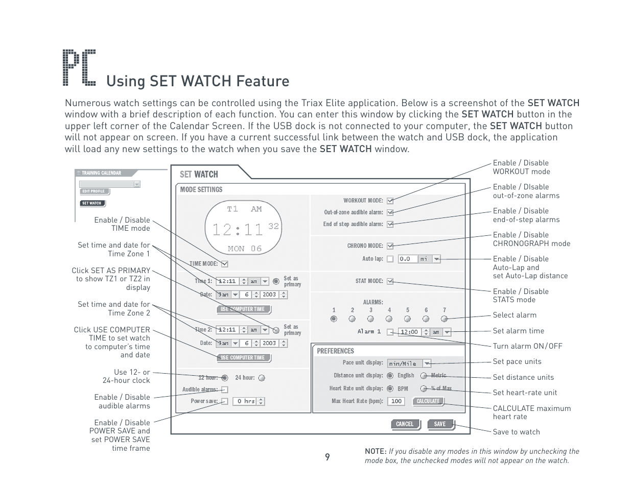 Using set watch feature | Nike Triax Elite HRM/SDM User Manual | Page 9 / 27