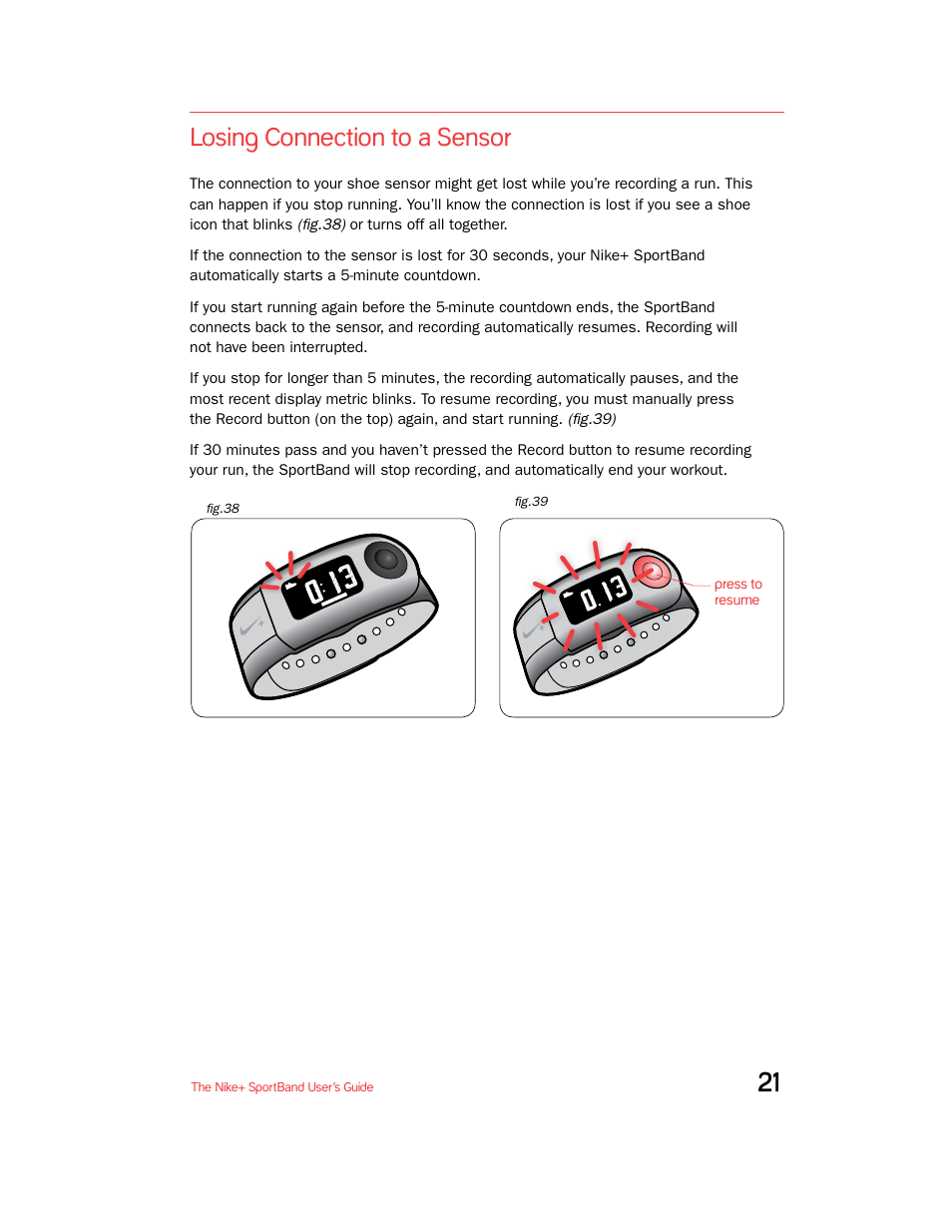 Losing connection to a sensor | Nike + SPORTBAND User Manual | Page 21 / 32