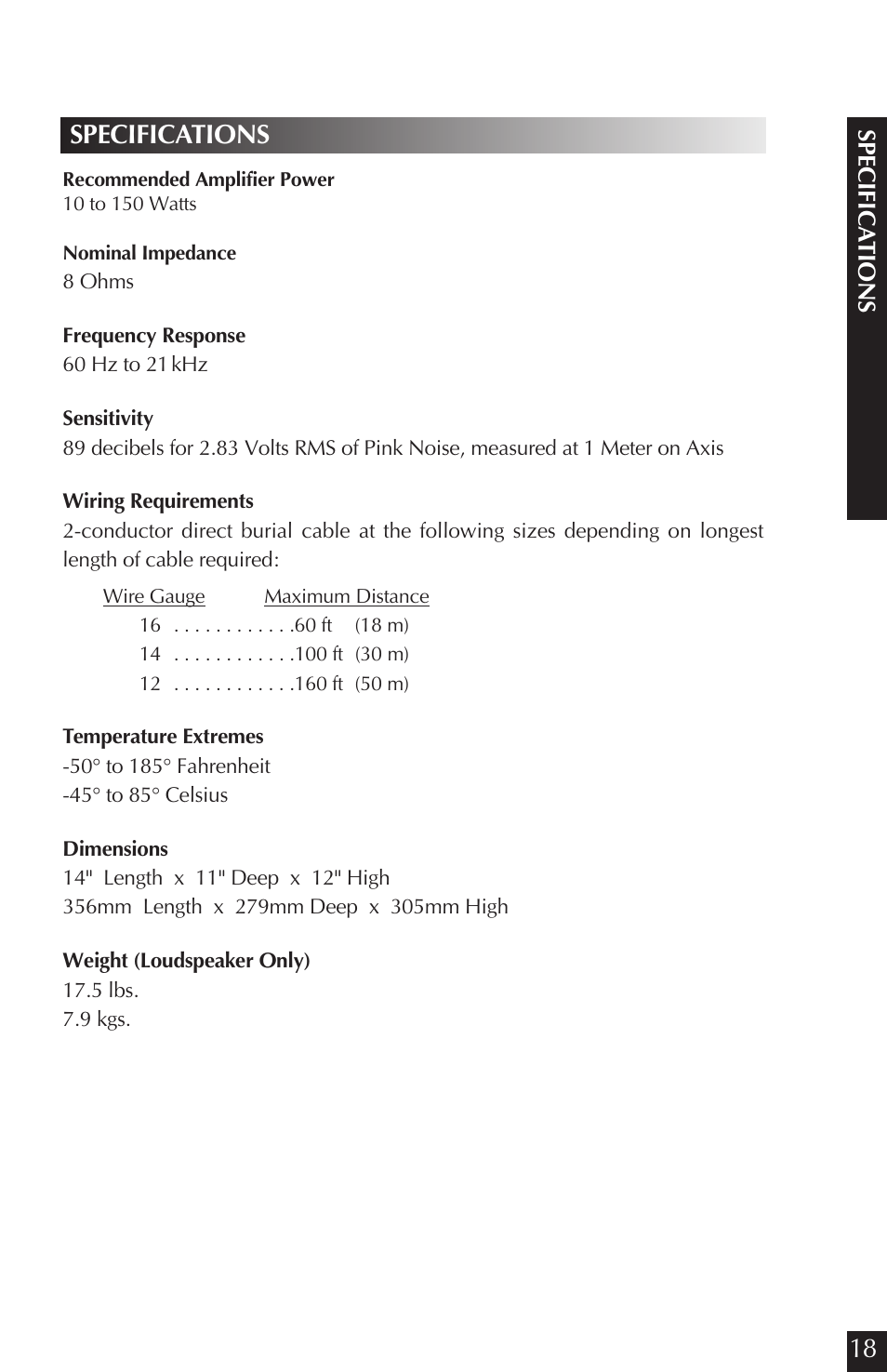 18 specifications, Specifica tions | Niles Audio CORAL RS6 User Manual | Page 19 / 24